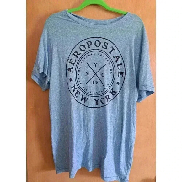Aeropostale Mens XL Tee Shirt Top Powder Light Blue Graphic Print - Picture 3 of 6